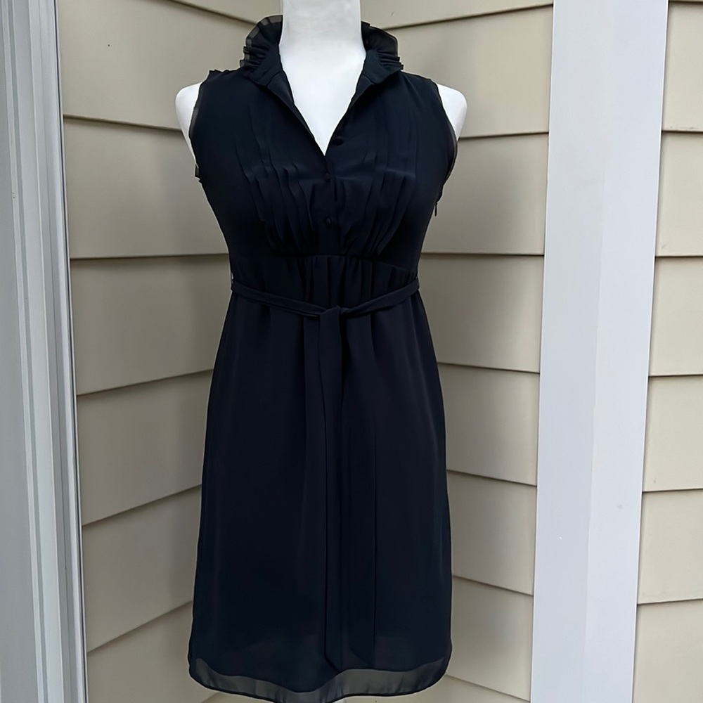Romantic Chiffon Mini Dress • Ruffle Neck & Tie Waist Boho Chic EUC